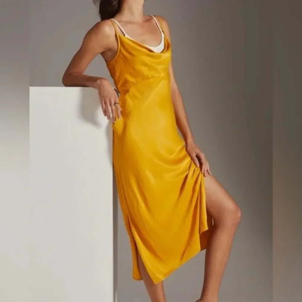 By Anthropologie Elyse Bias Slip Dress Canary/Yellow Cowl neck Sleeveless S ⭐️ - Picture 6 of 6